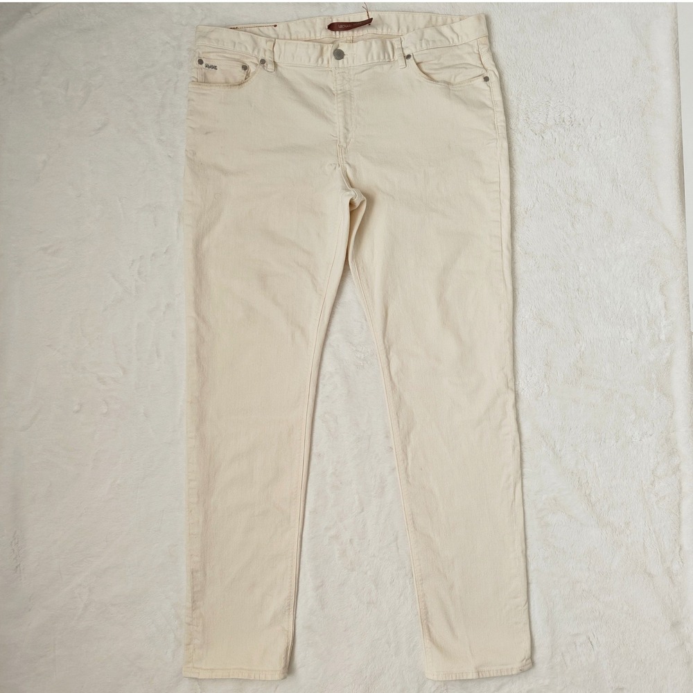 Mens Michael Kors Denim Jeans Slim Fit Off White‎ Ivory Leather Logo Size 38/34